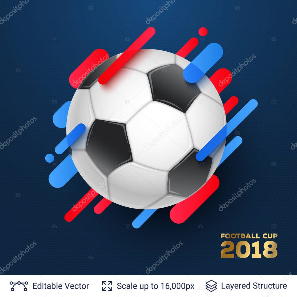 Ad text and soccer ball. Editable vector background template.