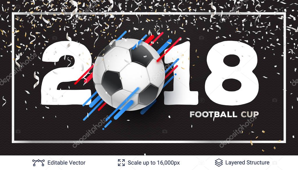 Ad text and soccer ball. Editable vector background template.