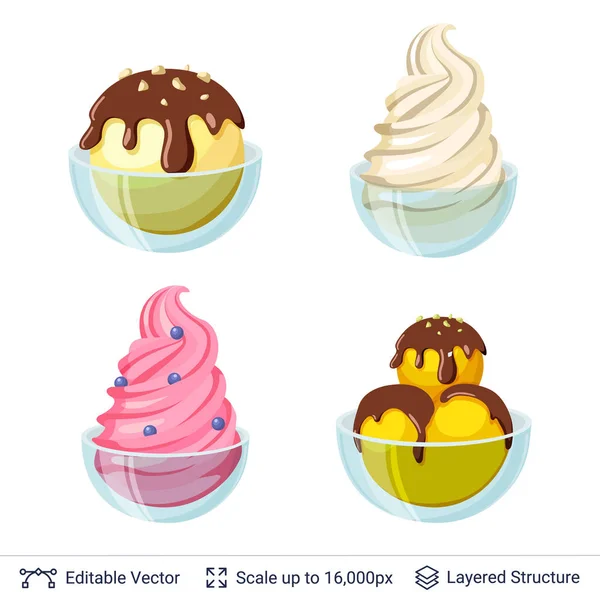 Conjunto de postres refrescantes de helado . — Archivo Imágenes Vectoriales