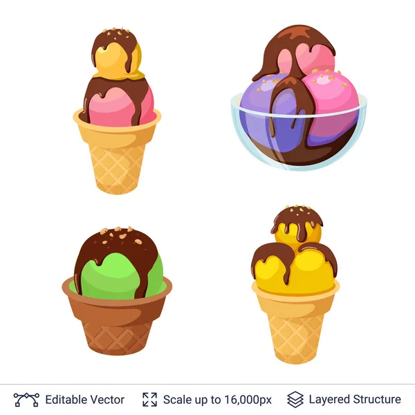 Conjunto de postres refrescantes de helado . — Vector de stock