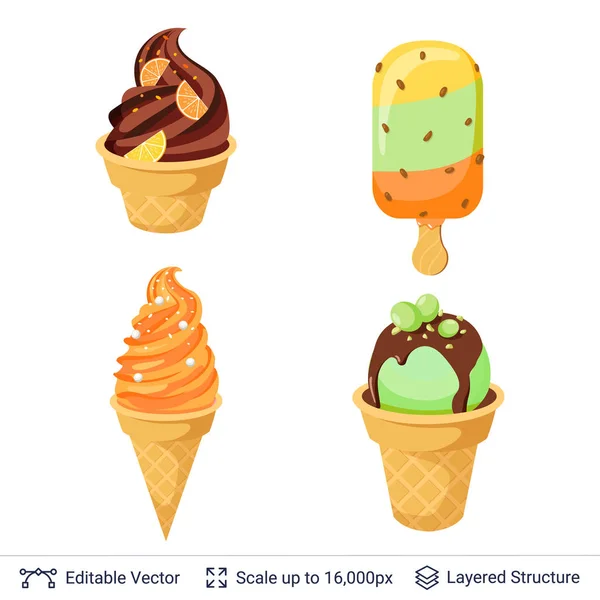 Conjunto de postres refrescantes de helado . — Vector de stock