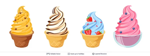 Ice cream refreshing desserts set. — Stock Vector