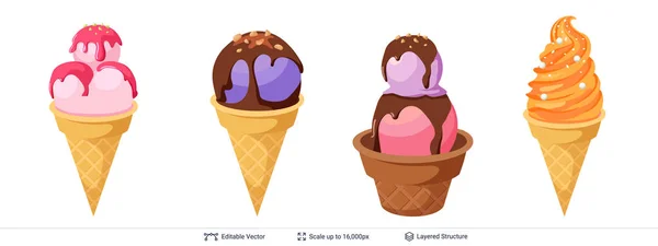 Ice cream uppfriskande desserter set. — Stock vektor