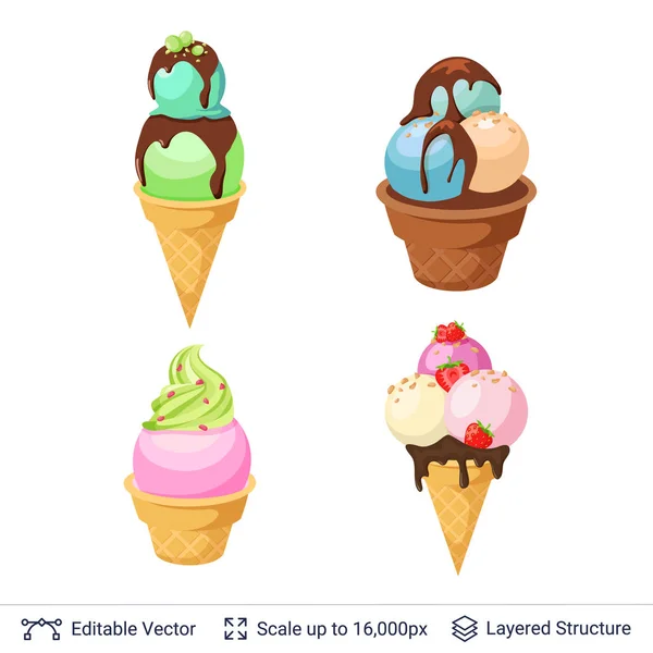 さわやかなデザート アイス クリーム セット. — ストックベクタ