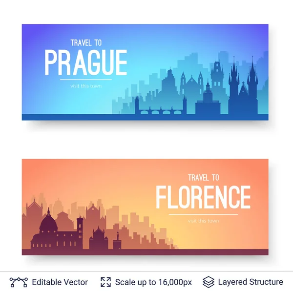 Prága és Firenze híres város-se ment. — Stock Vector