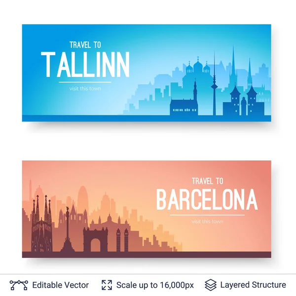 Tallinn ve Barcelona ünlü şehir scapes. — Stok Vektör