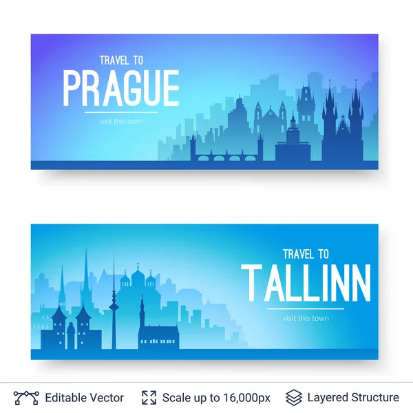 Tallinn ve Prag ünlü şehir scapes. — Stok Vektör