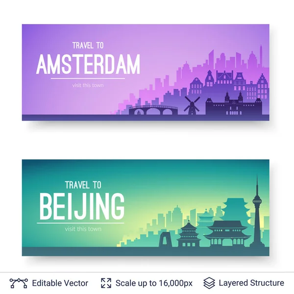 Amsterdam und beijing berühmte städte. — Stockvektor