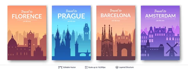 Исторические пейзажи европейских городов . — стоковый вектор