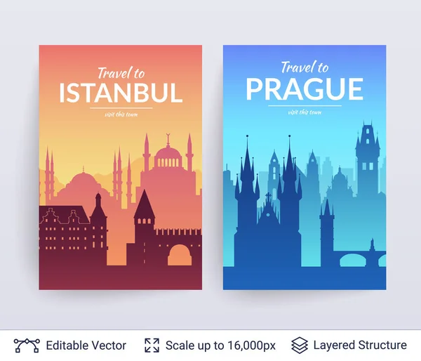 Istanbul ve Prag ünlü şehir scapes. — Stok Vektör