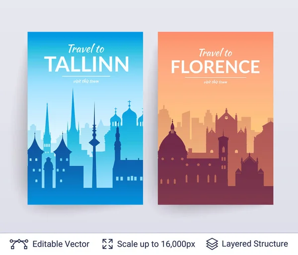 Tallinn e Firenze famosi paesaggi della città . — Vettoriale Stock