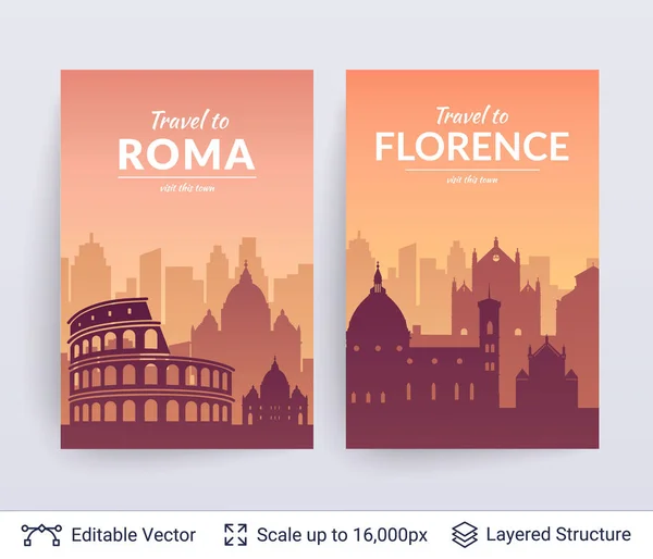 罗马和佛罗伦萨著名城市花葶. — 图库矢量图片