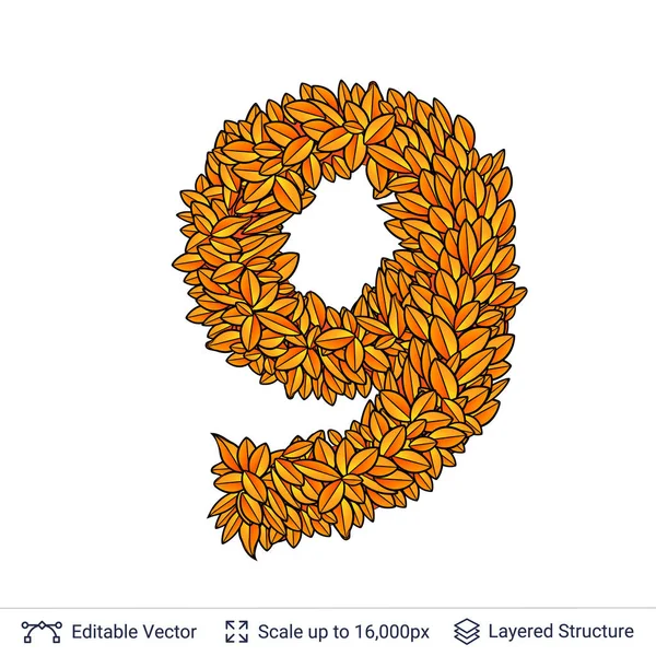 Number nine of autumn leaves. — Stock Vector