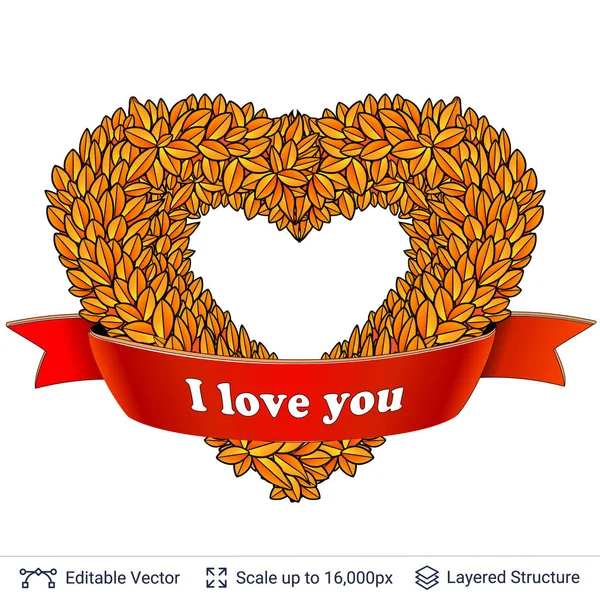 Heart shaped garland of autumn leaves. — Stock Vector