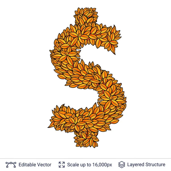 Dollar signe de devise des feuilles d'automne . — Image vectorielle