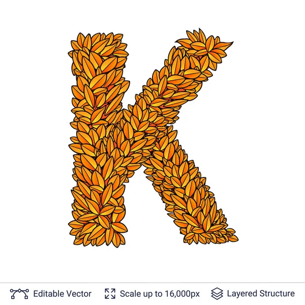 Letter K sign of autumn leaves. — Stock Vector