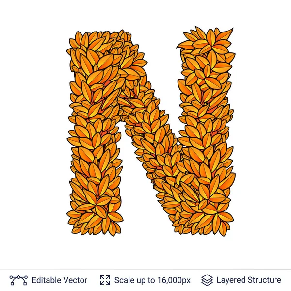 Letter N teken van de herfst bladeren. — Stockvector