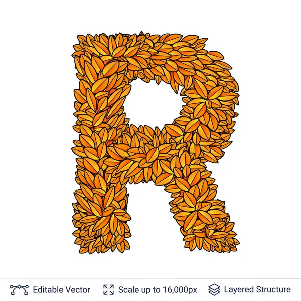 Letter R sign of autumn leaves. — Stock Vector