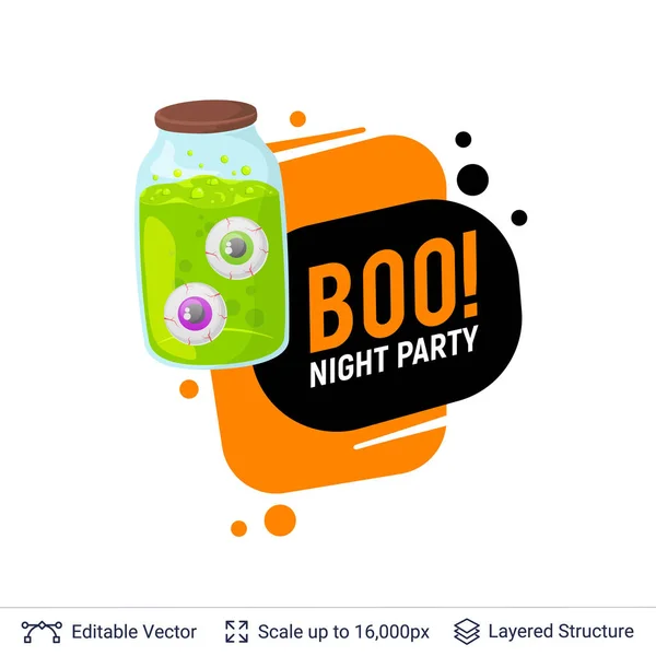 Scary eyes in jar and Halloween text. — Stock Vector