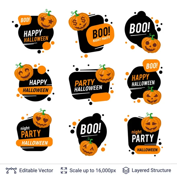 Set de insignias de Halloween. Calabazas talladas y texto . — Vector de stock