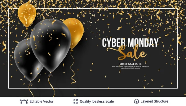 Cyber Monday Sale Background with balloons. — Stock Vector