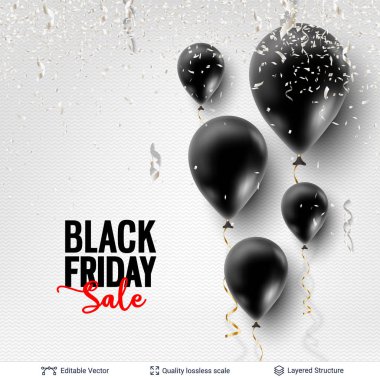 Siyah Cuma satış Backgrond. Hava balonları ve metin