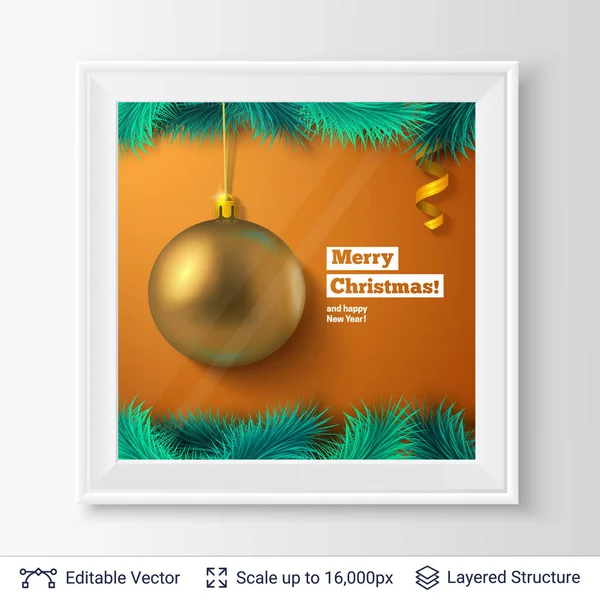 Decoración Del Árbol Navidad Texto Saludo Marco Ilustración Vectorial Editable — Archivo Imágenes Vectoriales