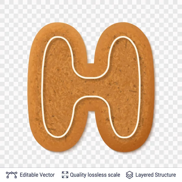 Letra de pan de jengibre H símbolo con sombra . — Vector de stock