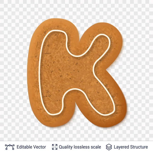 Lebkuchen Buchstabe k Symbol mit Schlagschatten. — Stockvektor