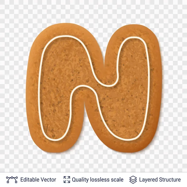 Gingerbread letter N symbol with drop shadow. — Stock Vector