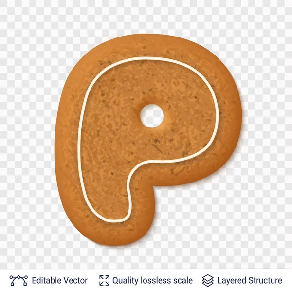 Lebkuchen Buchstabe p Symbol mit Schlagschatten. — Stockvektor