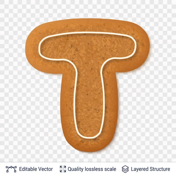 Letra de pan de jengibre T símbolo con sombra . — Vector de stock