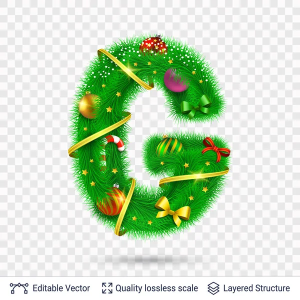 Holiday decorative letter of fir tree with toys. — Stock Vector