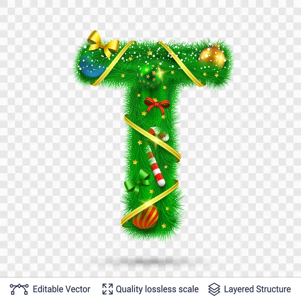 Lettre décorative de vacances de sapin avec jouets . — Image vectorielle