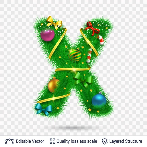 Köknar ağacı oyuncaklar ile tatil dekoratif harf. — Stok Vektör