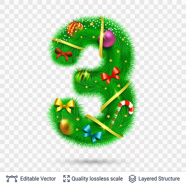 Nombre décoratif de vacances de sapin avec jouets . — Image vectorielle
