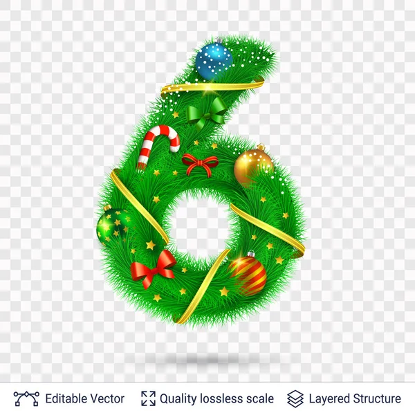 Holiday decorative number of fir tree with toys. — Stock Vector