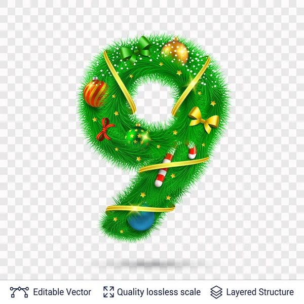 Holiday decorative number of fir tree with toys. — Stock Vector