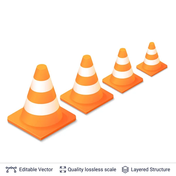 Conjunto de cones de tráfego 3d isolado em branco . — Vetor de Stock