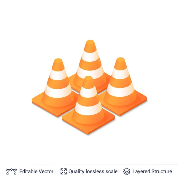 Conjunto de cones de tráfego 3d isolado em branco . — Vetor de Stock