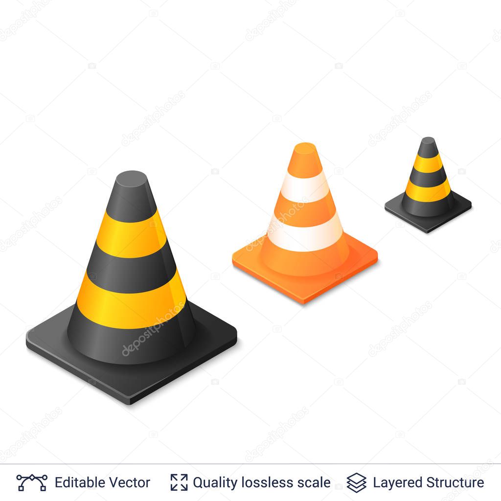 Set of 3d traffic cones isolated on white.