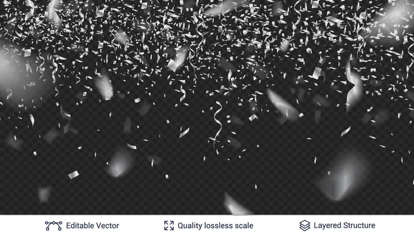 Vectorillustratie Van Dalende Glanzende Confetti Glitters Geïsoleerd Donkere Transparante Achtergrond — Stockvector