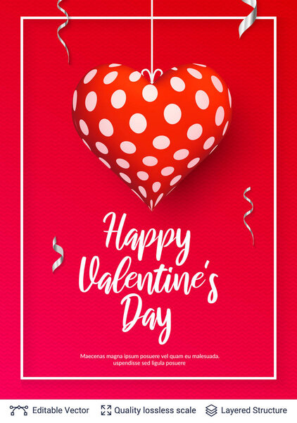 Happy Valentines day text and hearts on red.