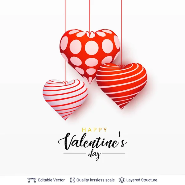 Happy Valentines day text and hearts on white. — Stock Vector