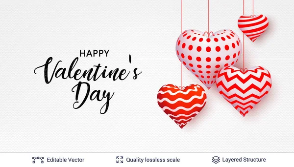 Happy Valentines day text and hearts on white. — Stock Vector