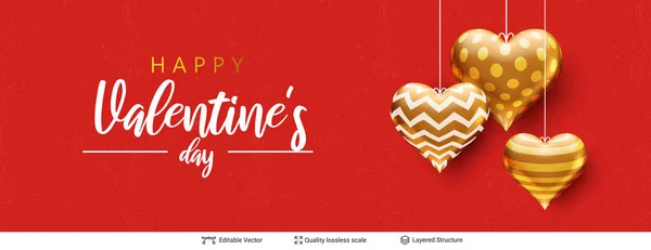 Šťastný Valentýna text a srdce červené. — Stockový vektor