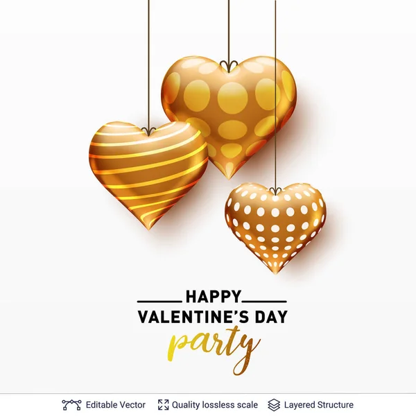 Happy Valentines day text and hearts on white. — Stock Vector