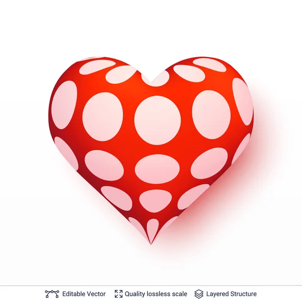 Coeur 3D avec motif de points blancs . — Image vectorielle