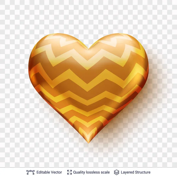 3 차원 심장 황금 줄무늬 패턴으로. — 스톡 벡터