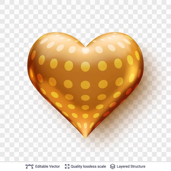 Corazón 3D con patrón de círculos dorados . — Vector de stock